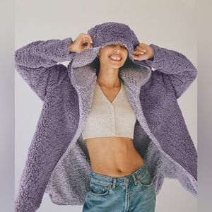 cute, oversized, purple sherpa jacket